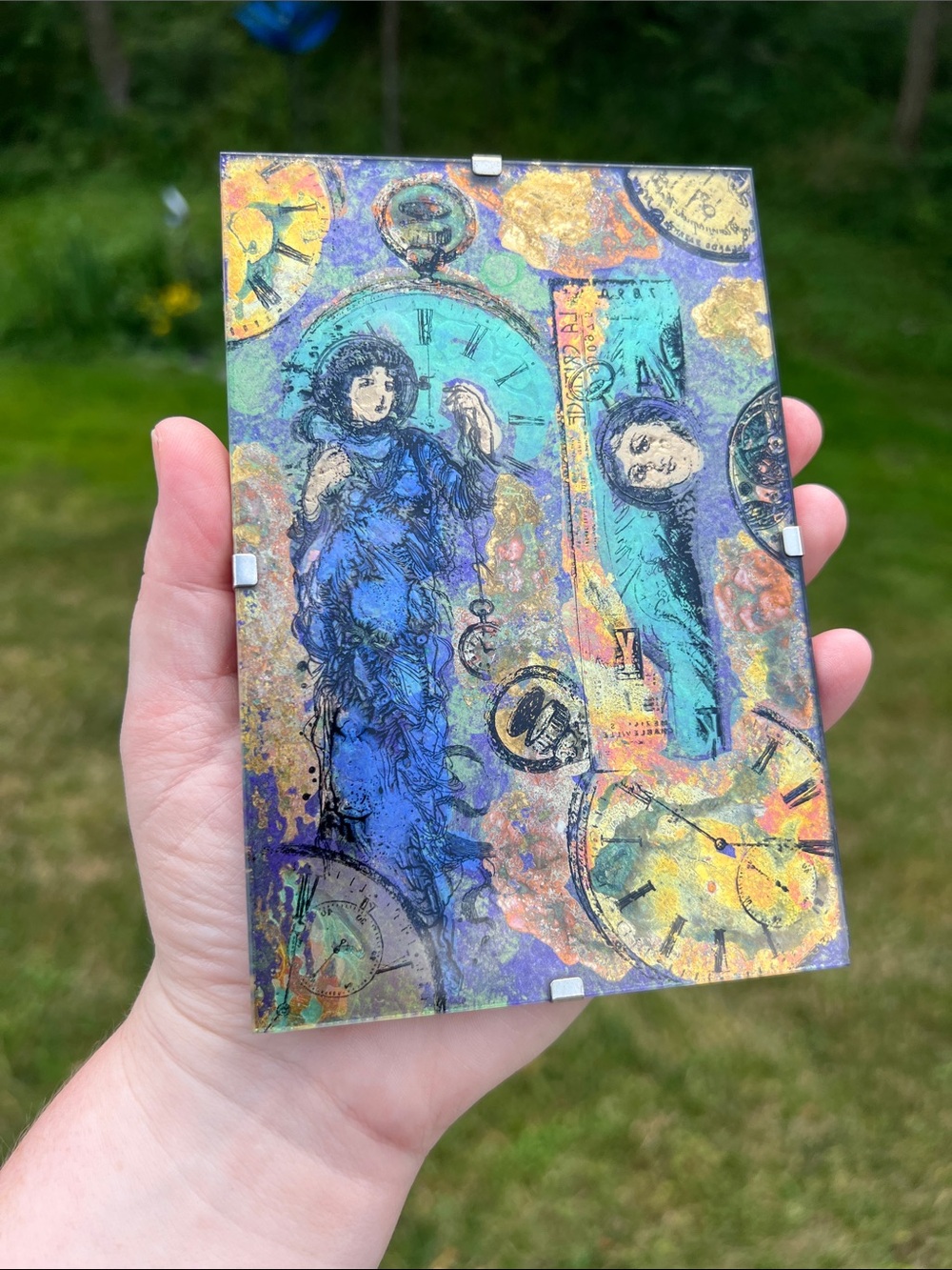 Eclectic Artisan Mixed Media Collage Surrealism Time Traveler Wall Art Plaque